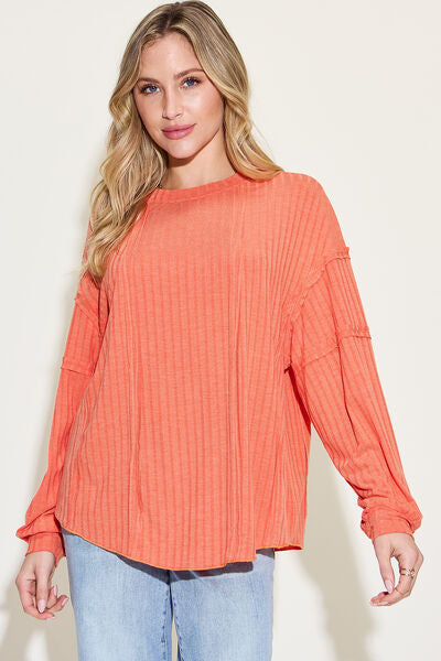 Full Size Ribbed Round Neck Long Sleeve T-Shirt