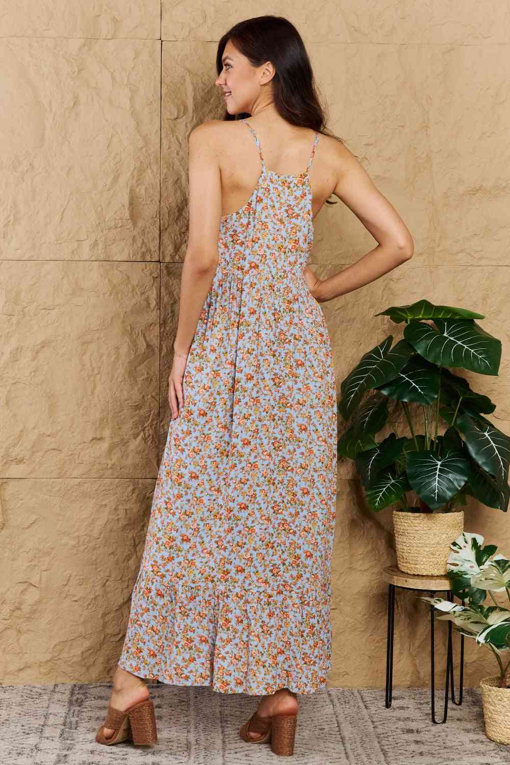 Full Size Floral Halter Neck Maxi Dress