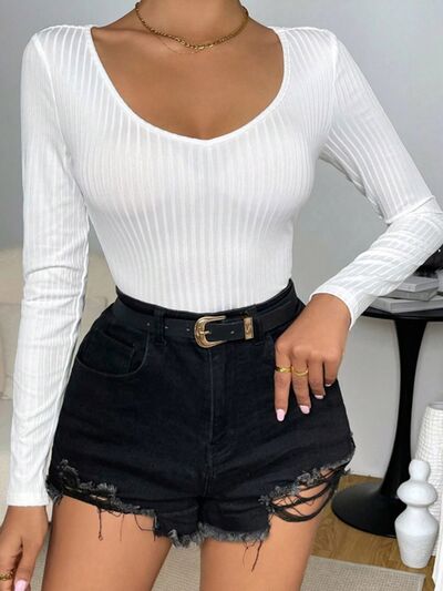 Scoop Neck Long Sleeve Stretchy Bodysuit