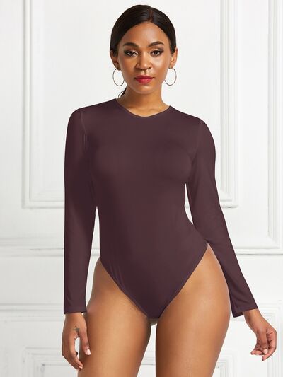 Round Neck Long Sleeve Stretchy Bodysuit