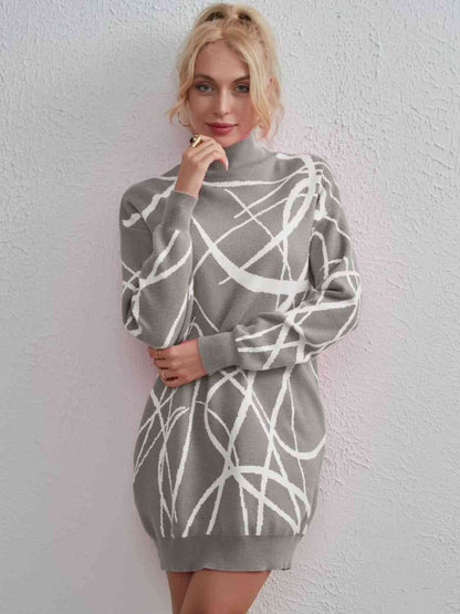 Contrast Mock Neck Sweater Dress