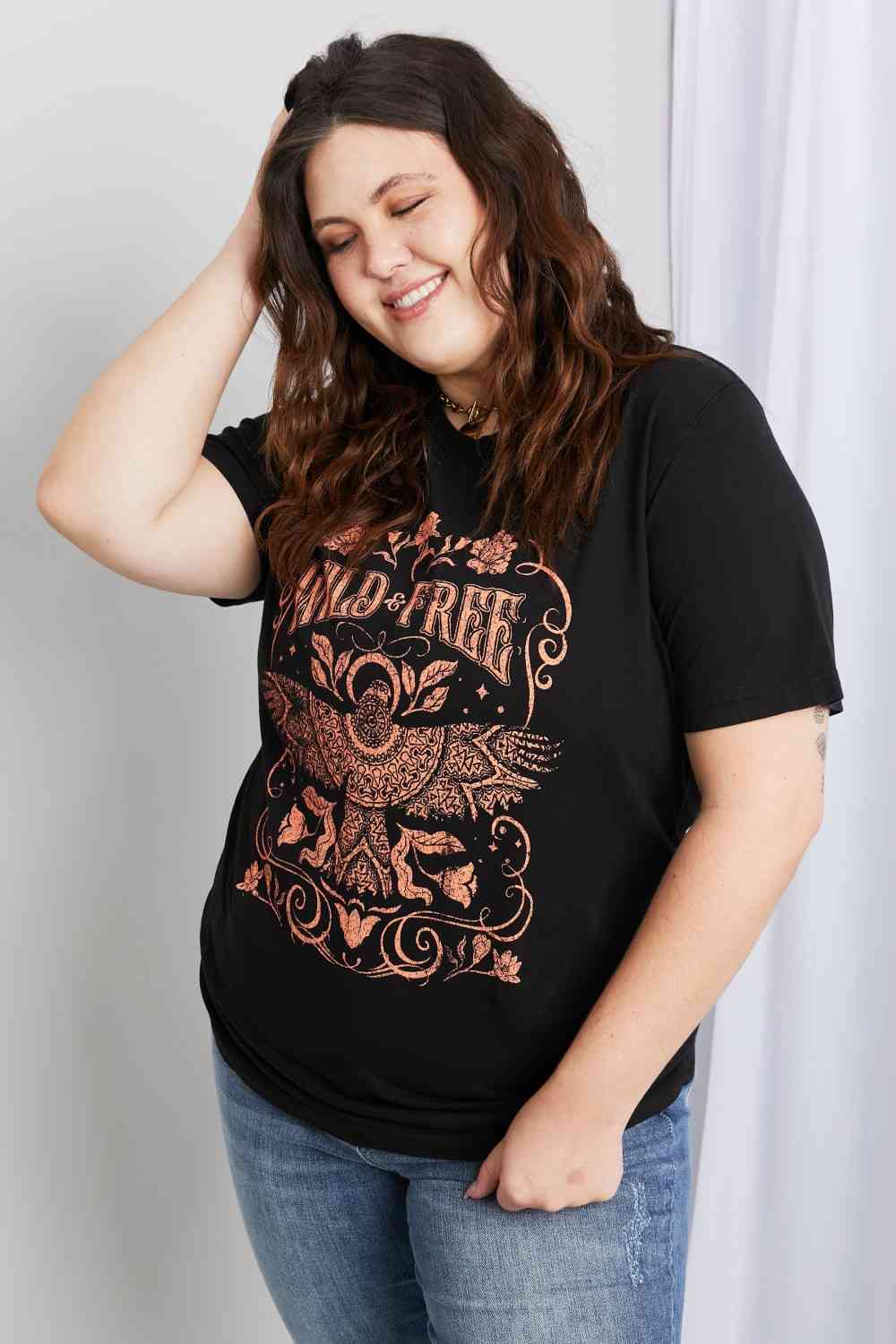 mineB Full Size WILD FREE Graphic Round Neck Tee