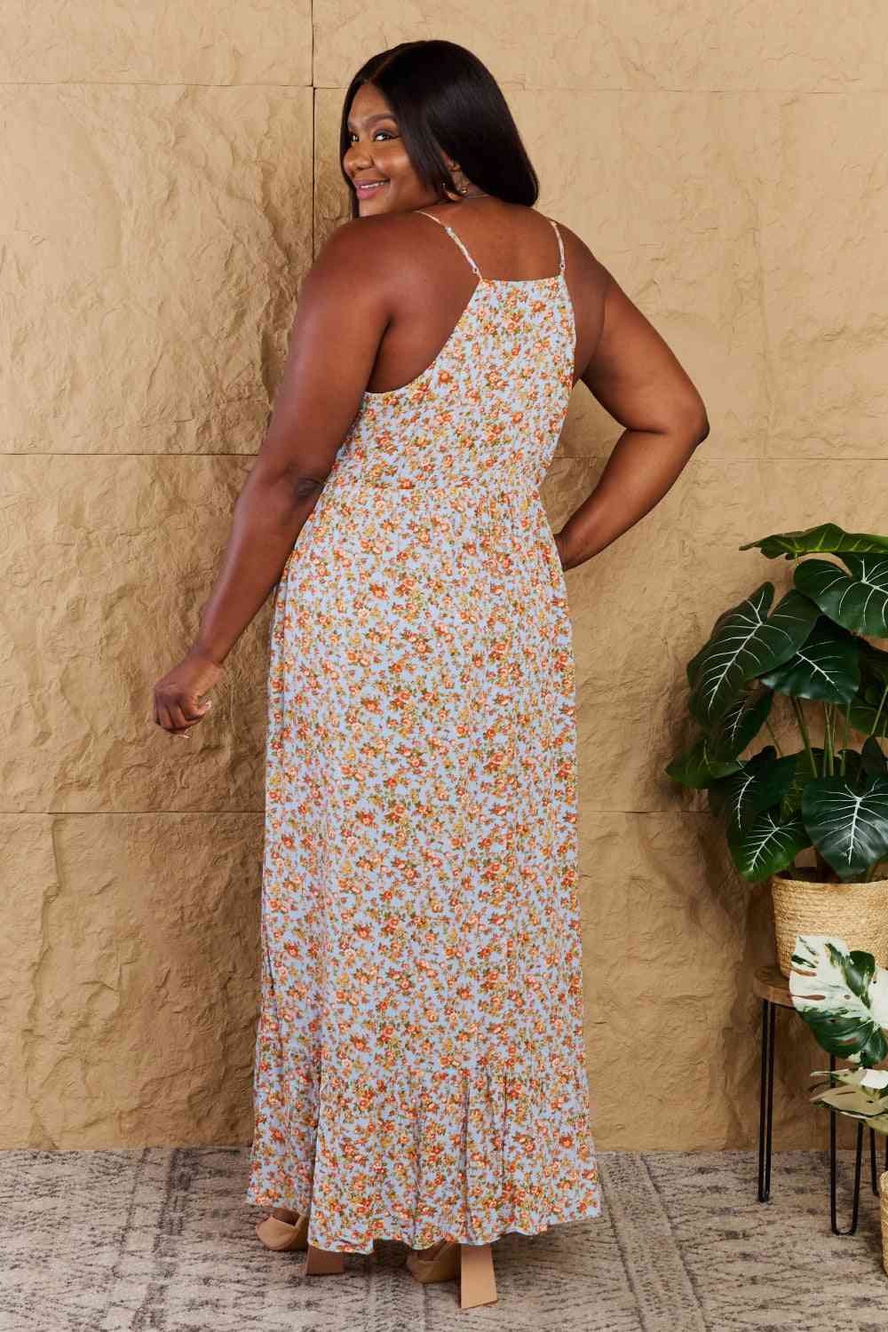 Full Size Floral Halter Neck Maxi Dress