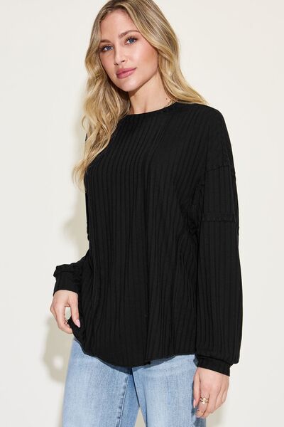 Full Size Ribbed Round Neck Long Sleeve T-Shirt