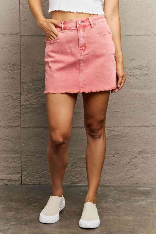 Acid Wash Frayed Hem Skirt