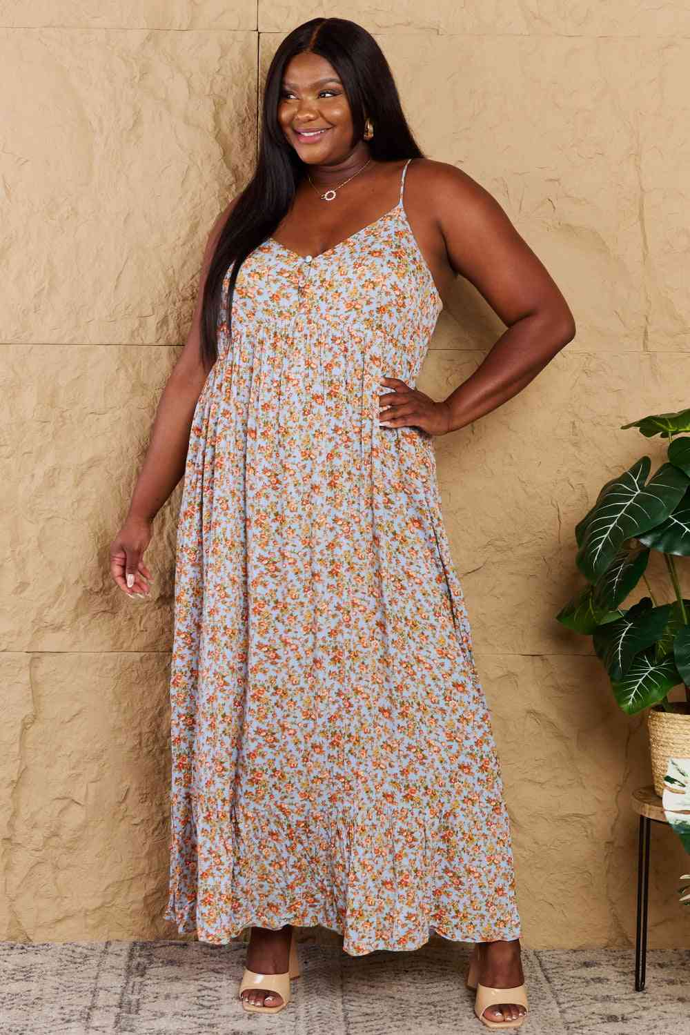 Full Size Floral Halter Neck Maxi Dress