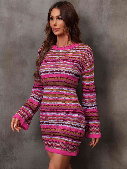 Multicolored Stripe Dropped Shoulder Sweater Dress