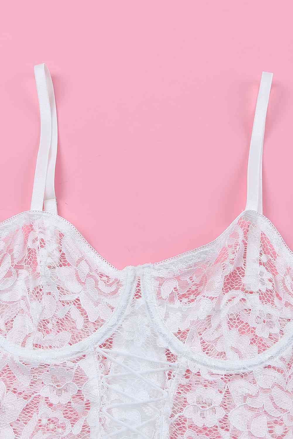 Laced-Up Frill Trim Lingerie Set