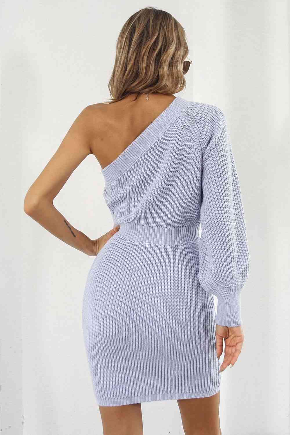 One Shoulder Raglan Sleeve Pencil Sweater Dress