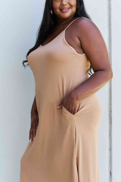 Full Size Cami Side Slit Maxi Dress in Camel