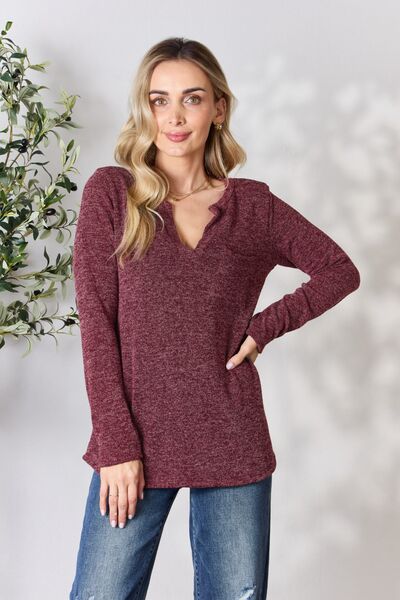 Heimish Full Size Notched Long Sleeve Top