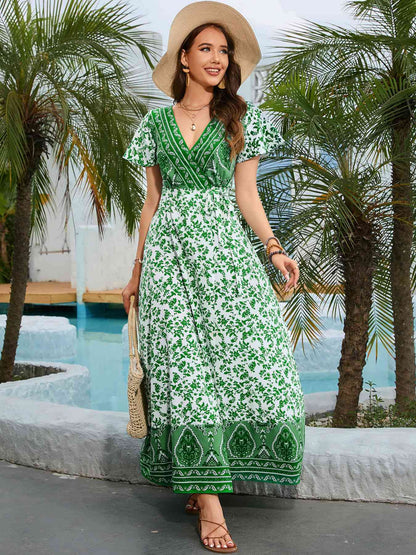 Bohemian Surplice Neck Split Maxi Dress