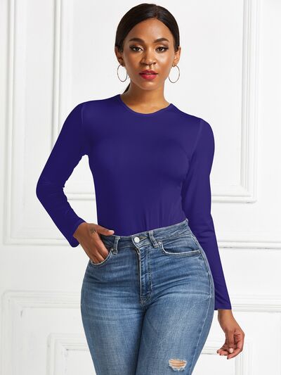 Round Neck Long Sleeve Stretchy Bodysuit