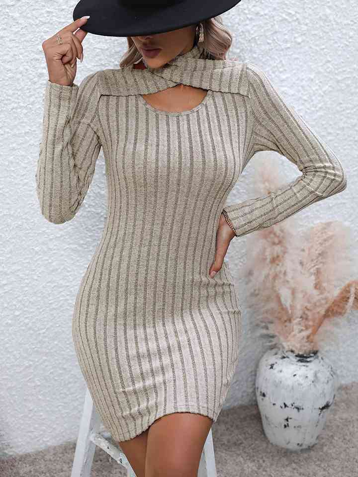 Long Sleeve Ribbed Sweater Dress