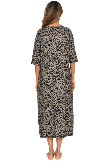 Printed Slit Night Dress with Pockets