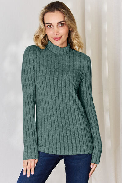 Full Size Ribbed Mock Neck Long Sleeve T-Shirt