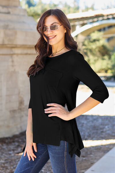 Full Size Round Neck Pocketed T-Shirt