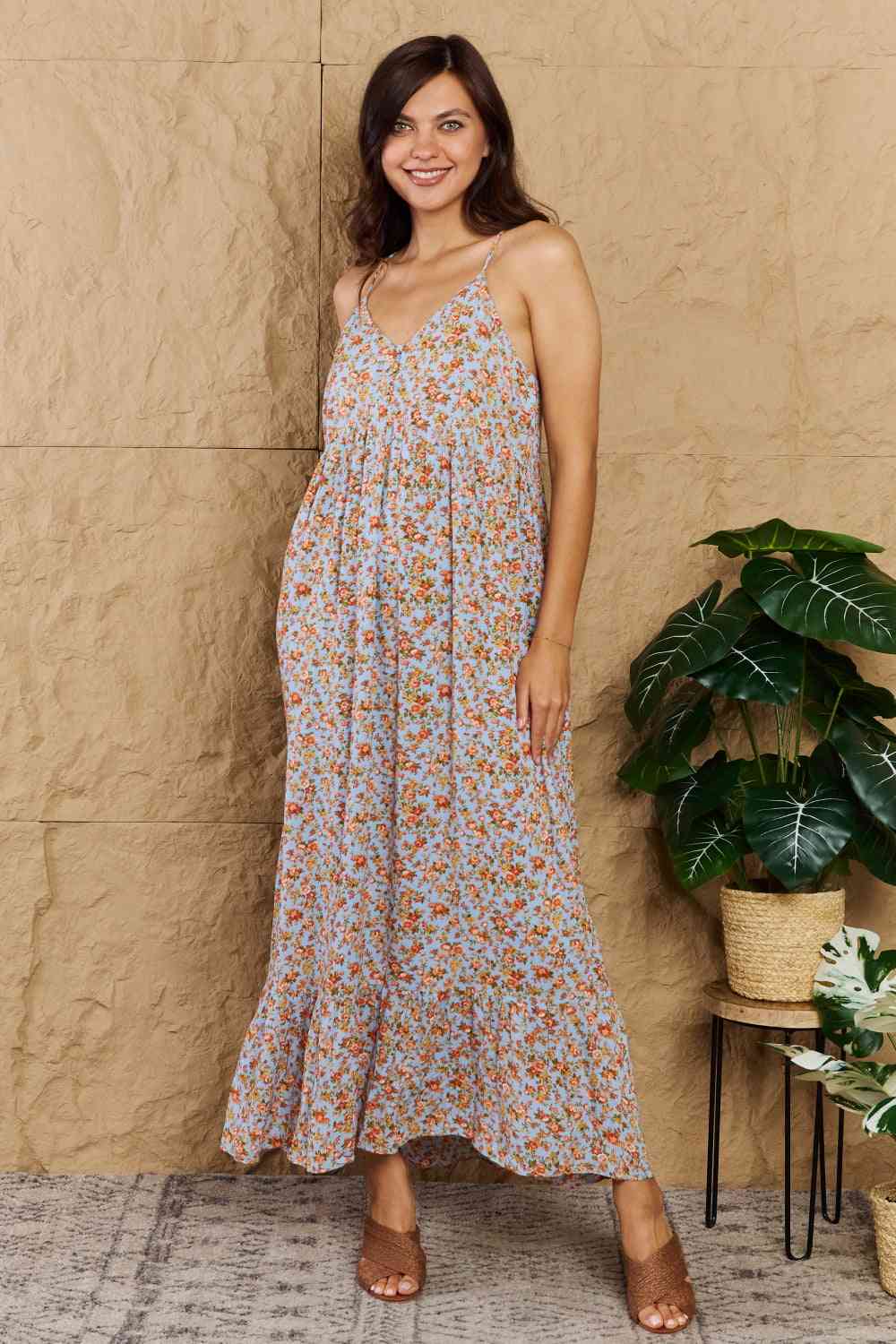 Full Size Floral Halter Neck Maxi Dress