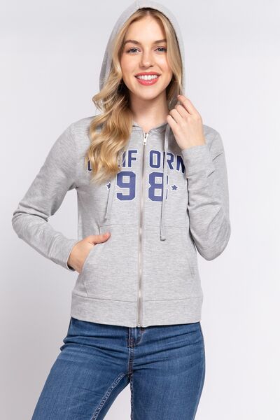 Zip Up Drawstring Long Sleeve Hoodie