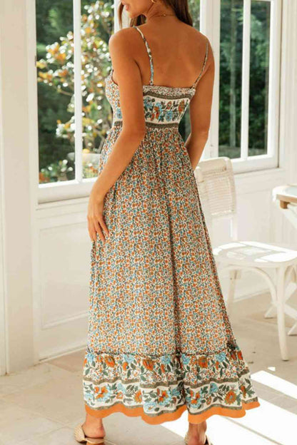 Bohemian Spaghetti Strap Frill Trim Maxi Dress