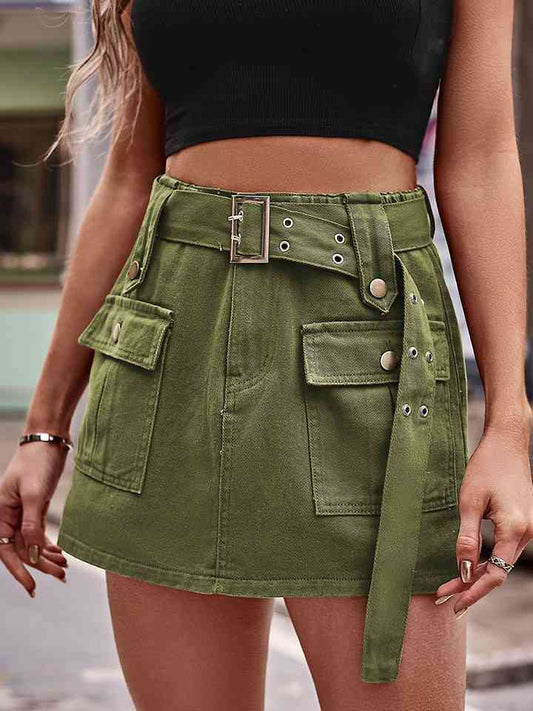 High Waist Denim Cargo Shorts