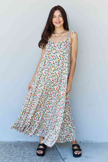 Ruffle Floral Maxi Dress in Natural Rose