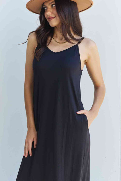 Full Size Cami Side Slit Maxi Dress in Black