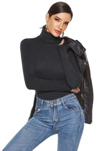 Ribbed Turtleneck Long Sleeve Bodysuit