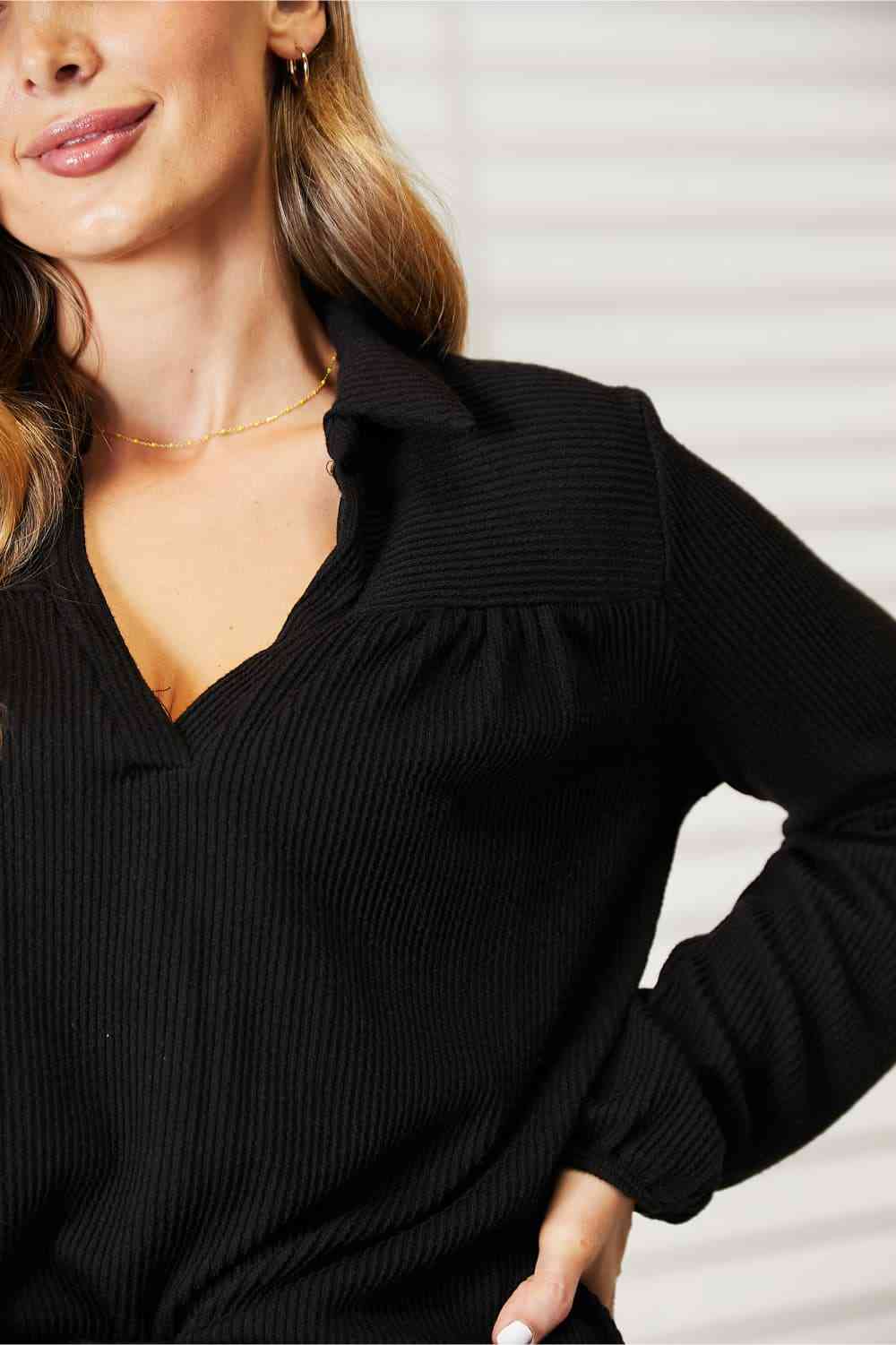 Celeste Full Size Long Sleeve Ribbed Blouse