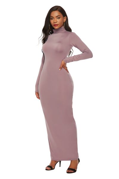 Mock Neck Long Sleeve Maxi Slim Dress