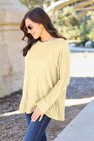 Full Size Ribbed Round Neck Long Sleeve Knit Top