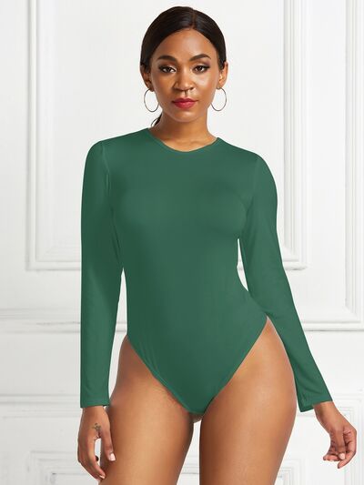 Round Neck Long Sleeve Stretchy Bodysuit