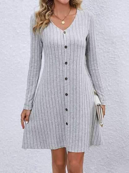 V-Neck Long Sleeve Mini Sweater Dress