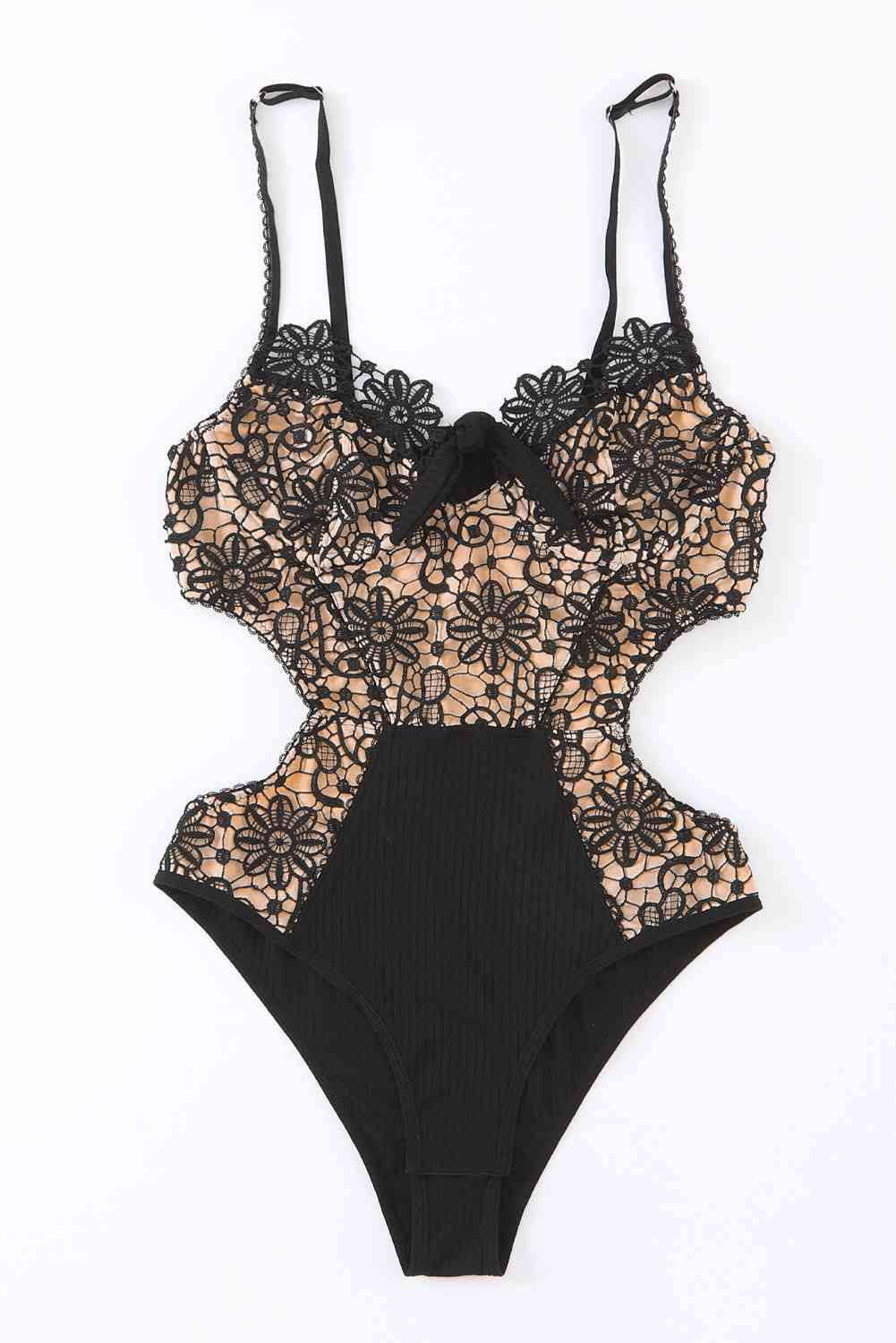 Lace Adjustable Spaghetti Strap Tied Bodysuit