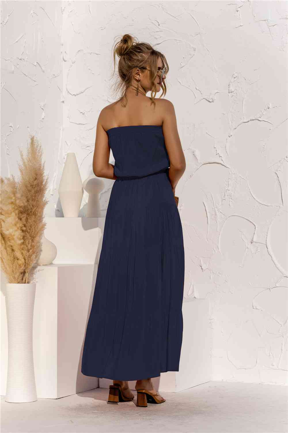 Strapless Tie Waist Tiered Maxi Dress