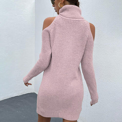 Cold Shoulder Turtleneck Sweater Dress