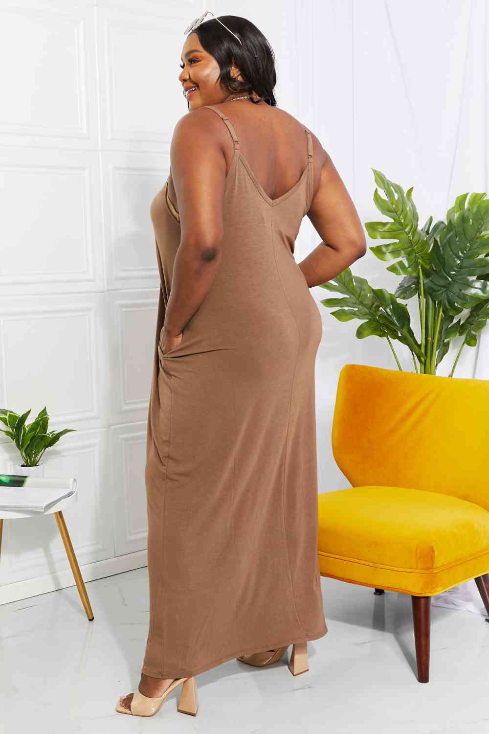 Full Size Beach Vibes Cami Maxi Dress in Mocha