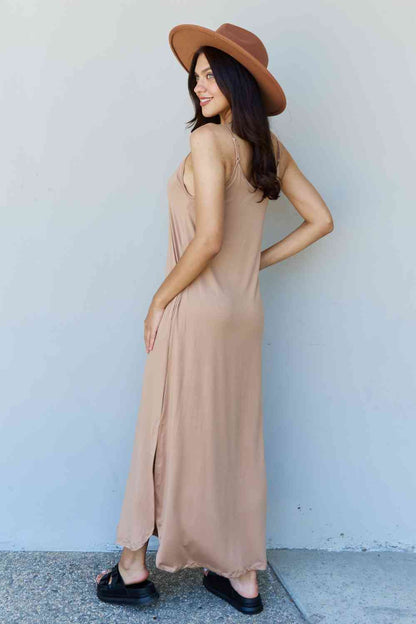 Full Size Cami Side Slit Maxi Dress in Camel