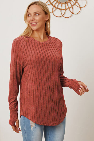 Full Size Ribbed Thumbhole Sleeve T-Shirt