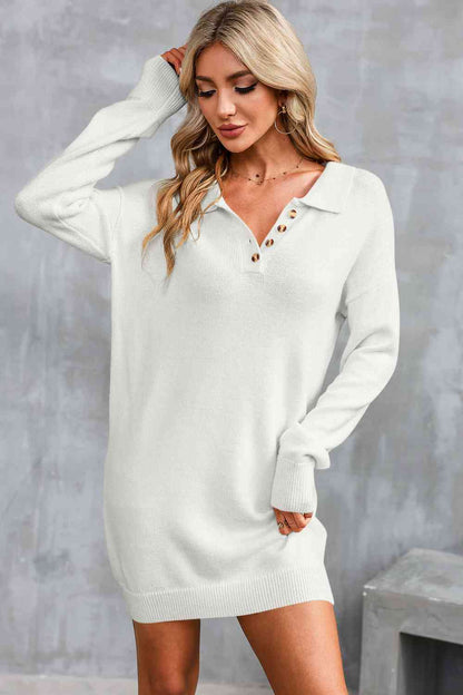 Buttoned Long Sleeve Sweater Dress