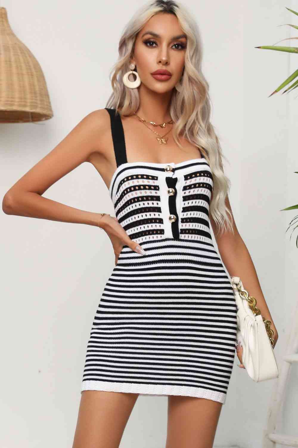 Striped Straight Neck Bodycon Sweater Dress