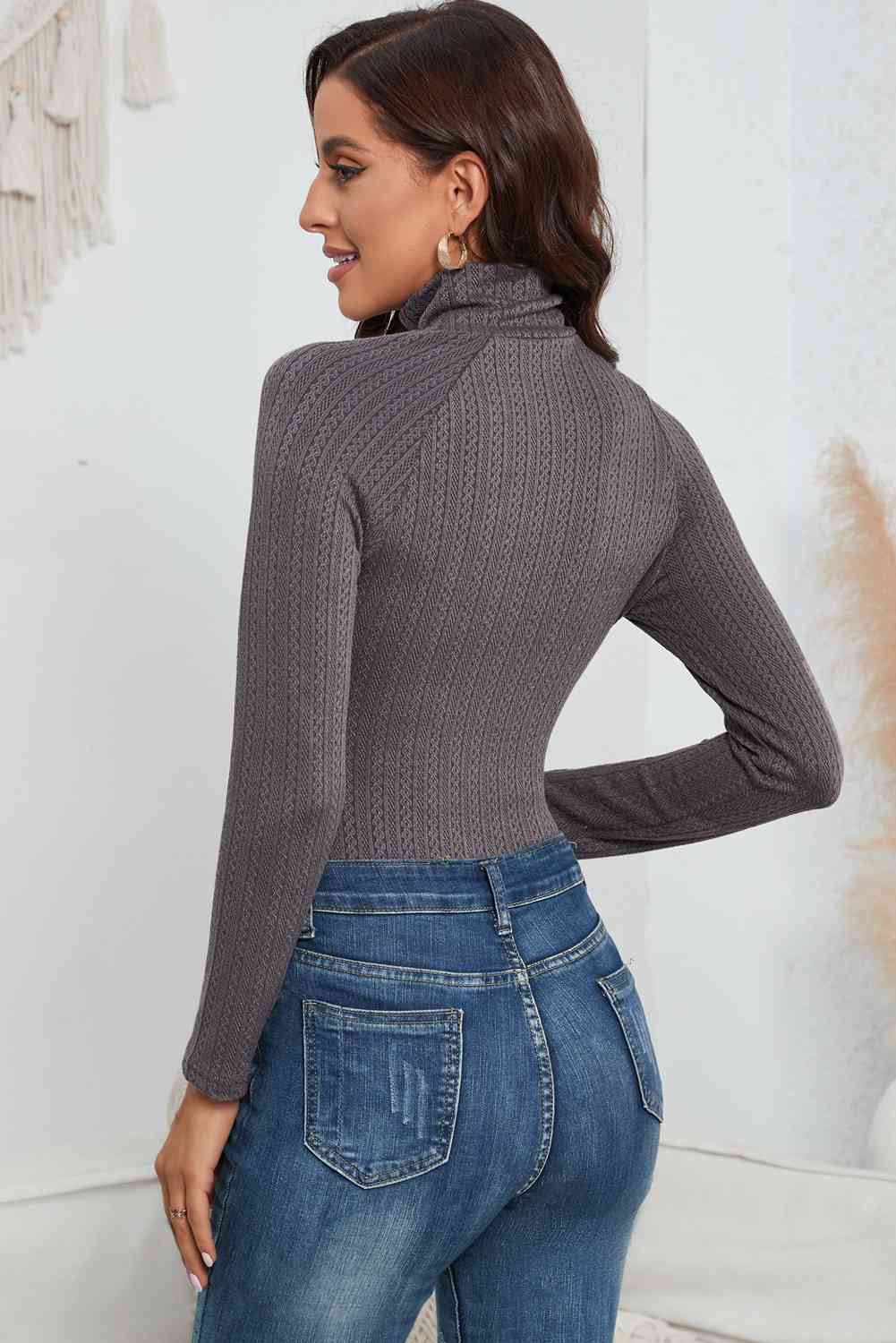 Cutout Mock Neck Long Sleeve Bodysuit