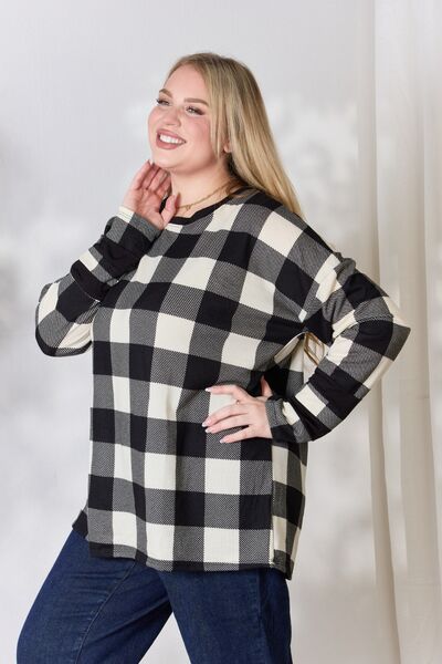 Celeste Full Size Plaid Round Neck Long Sleeve T-Shirt