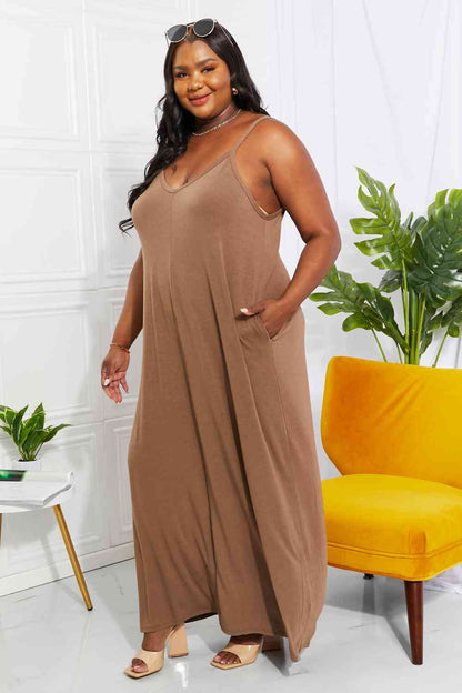 Full Size Beach Vibes Cami Maxi Dress in Mocha