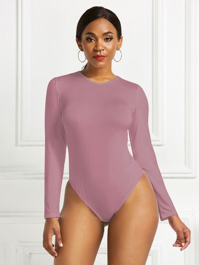 Round Neck Long Sleeve Stretchy Bodysuit