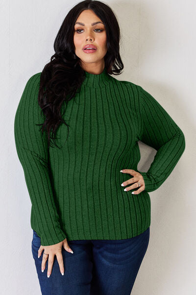 Full Size Ribbed Mock Neck Long Sleeve T-Shirt