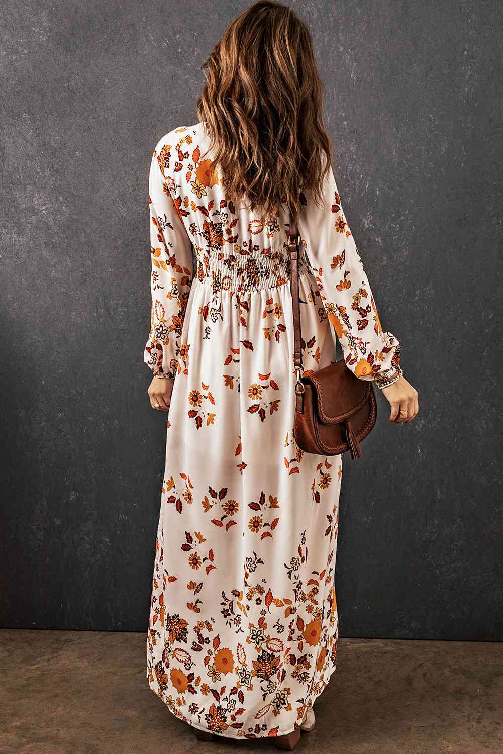 Floral V-Neck Long Sleeve Maxi Dress