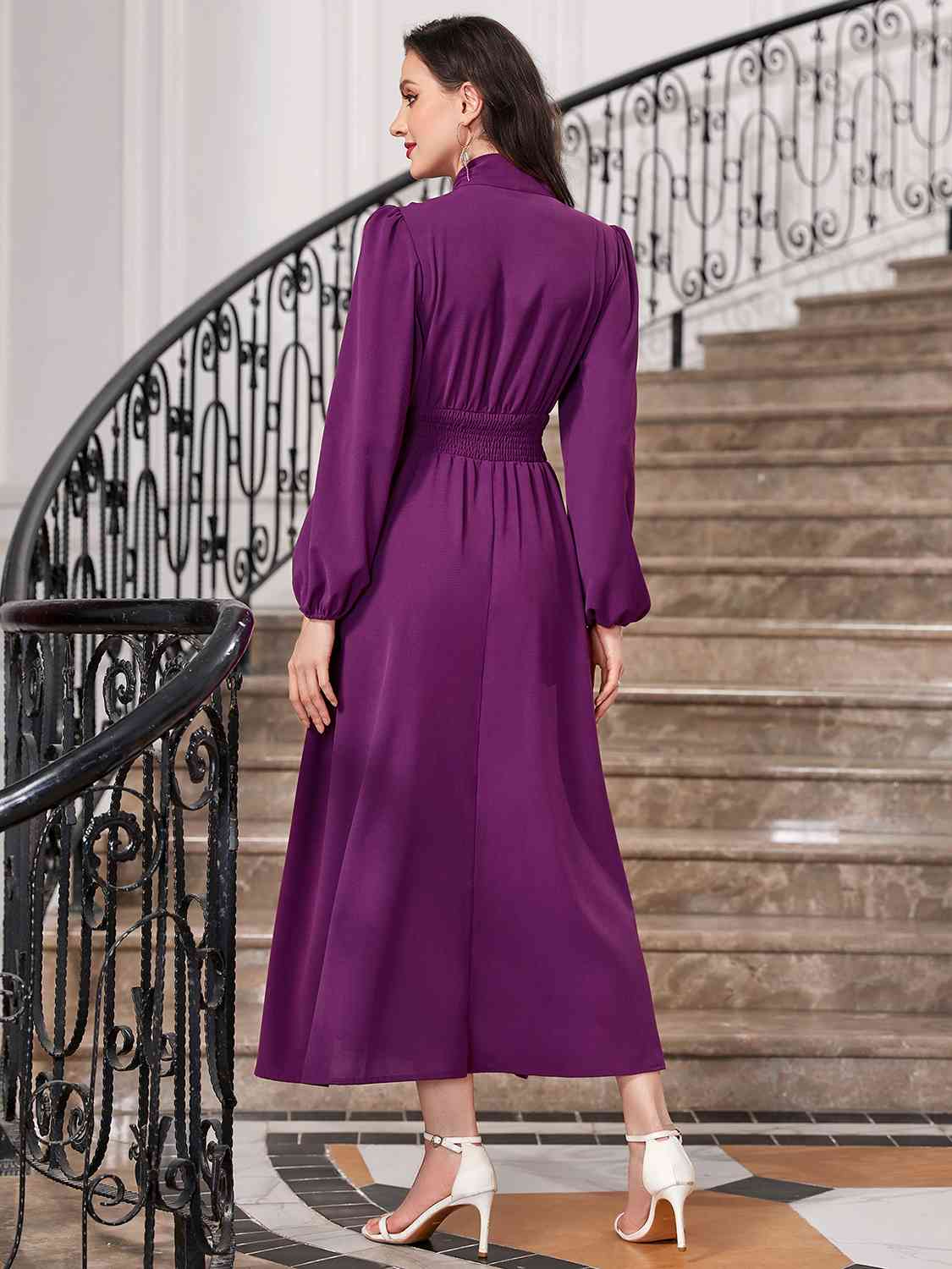 Tie-Neck Balloon Sleeve Dress