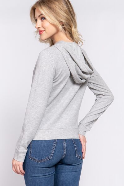 Zip Up Drawstring Long Sleeve Hoodie