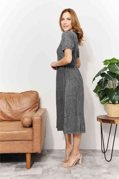 Full Size Washed Chambray Midi Dress